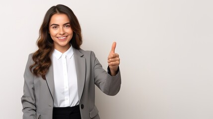 Young business caucasian woman isolated on white background smiling and pointing aside copy space ad new isolated over bright white color background. generative ai