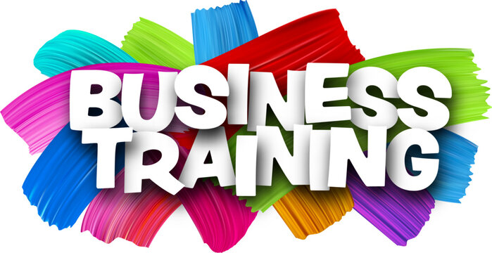 Business training paper word sign with colorful spectrum paint brush strokes over white. Vector illustration.