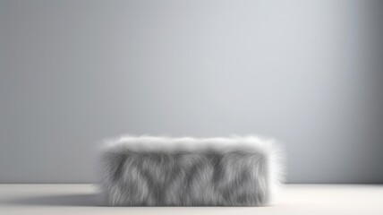 Grey Fur Abstract Minimalistic Product Podium. The Scene for Product Presentation. 3D Room with Geometric Platform Stage Pedestal. Ai Generated Podium Mockup for a Product advertisement.
