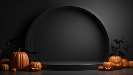 Halloween Abstract Minimalistic Product Podium. The Scene for Product Presentation. 3D Room with Geometric Platform Stage Pedestal. Ai Generated Podium Mockup for a Product advertisement.