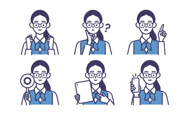 眼鏡女子のジェスチャーバリエーション