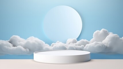 Heaven Abstract Minimalistic Product Podium. The Scene for Product Presentation. 3D Room with Geometric Platform Stage Pedestal. Ai Generated Podium Mockup for a Product advertisement.