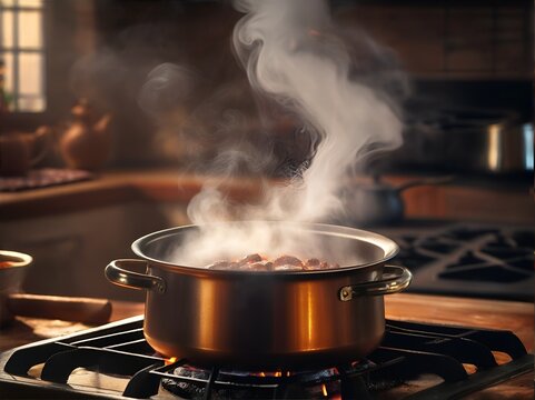 cooking in a pot on a stove on the fire
