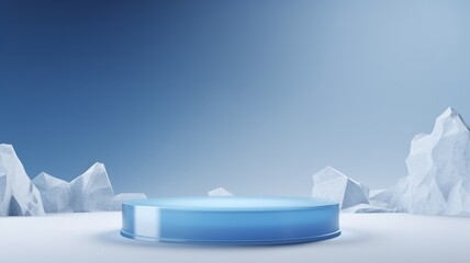 Ice Abstract Minimalistic Product Podium. The Scene for Product Presentation. 3D Room with Geometric Platform Stage Pedestal. Ai Generated Podium Mockup for a Product advertisement.