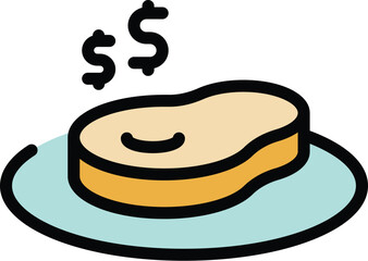Meat for money icon outline vector. Happy rich. Coin school color flat