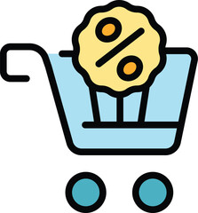 Percent sale cart icon outline vector. Online order. Store pay color flat