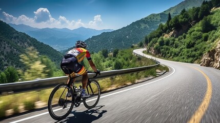 professional cyclist on a mountain road generative ai