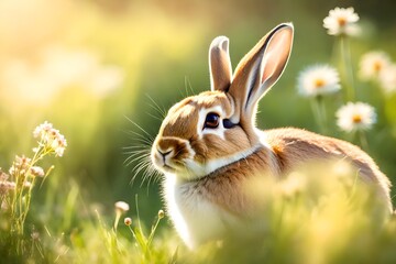 rabbit in a flower-filled meadow,