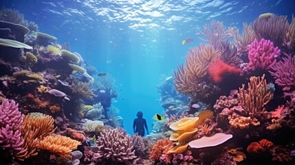 Fototapeta na wymiar professional deep-sea diver exploring a coral reef generative ai
