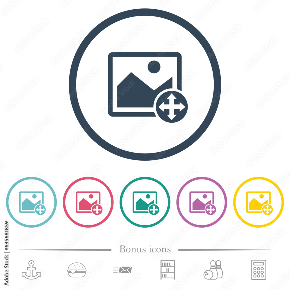 Poster move image flat color icons in round outlines
