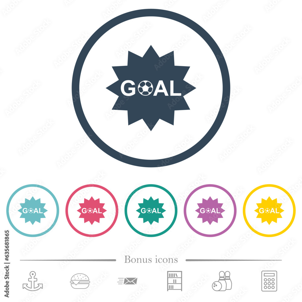 Poster goal sticker with sharp edges solid flat color icons in round outlines