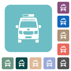 Ambulance car front view rounded square flat icons