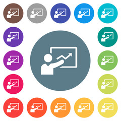 Presentation flat white icons on round color backgrounds