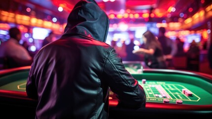 Fototapeta premium poker player contemplating their next move in a casino generative ai