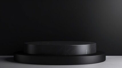 Obsidian Stone Abstract Minimalistic Product Podium. The Scene for Product Presentation. 3D Room with Geometric Platform Stage Pedestal. Ai Generated Podium Mockup for a Product advertisement.