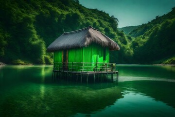 Fototapeta na wymiar hut on the lake