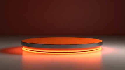 Orange LED Abstract Minimalistic Product Podium. The Scene for Product Presentation. 3D Room with Geometric Platform Stage Pedestal. Ai Generated Podium Mockup for a Product advertisement.