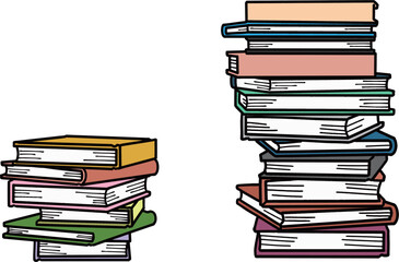 積み重なったかわいい本のイラスト　積読　積ん読