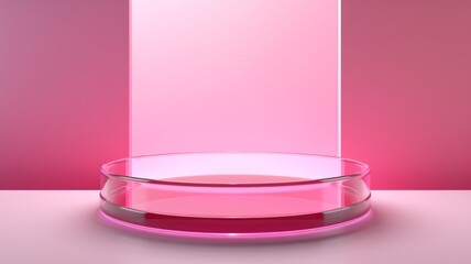 Pink Glass Abstract Minimalistic Product Podium. The Scene for Product Presentation. 3D Room with Geometric Platform Stage Pedestal. Ai Generated Podium Mockup for a Product advertisement.