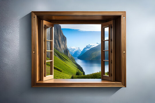 Fototapeta abstract interior of a rural house room with beautiful window view