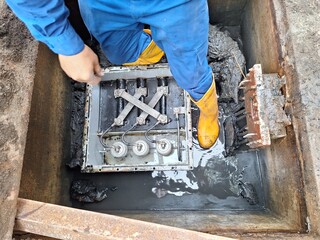 Jakarta, Indonesia, 25 July 2023; Maintenance Earthing link box cable sheath over voltage protection
