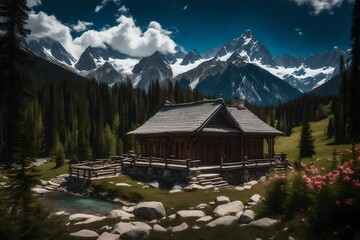 mountain hut in the mountains Created With Generative AI