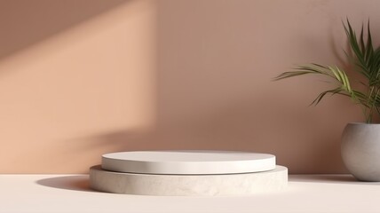 Quartz Stone Abstract Minimalistic Product Podium. The Scene for Product Presentation. 3D Room with Geometric Platform Stage Pedestal. Ai Generated Podium Mockup for a Product advertisement.