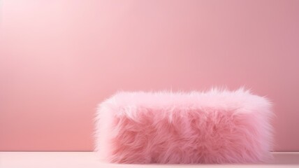 Rose Fur Abstract Minimalistic Product Podium. The Scene for Product Presentation. 3D Room with Geometric Platform Stage Pedestal. Ai Generated Podium Mockup for a Product advertisement.