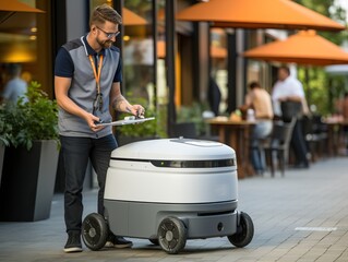 delivery robot on the street, generative ai