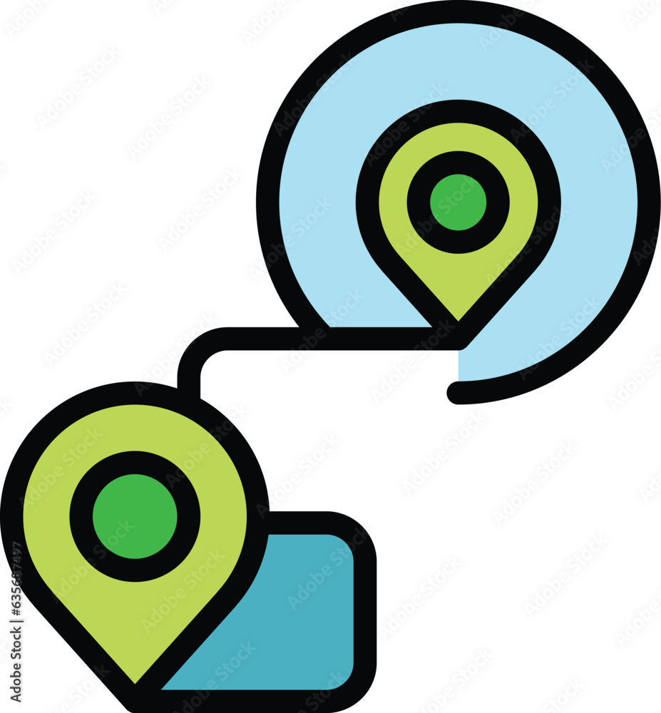 Poster gps route icon outline vector. map location. direction pointer color flat