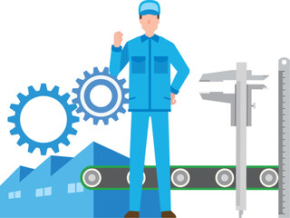 工場と作業員男性のイラスト