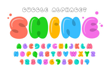 Trendy Bubble comical alphabet design, colorful, typeface.