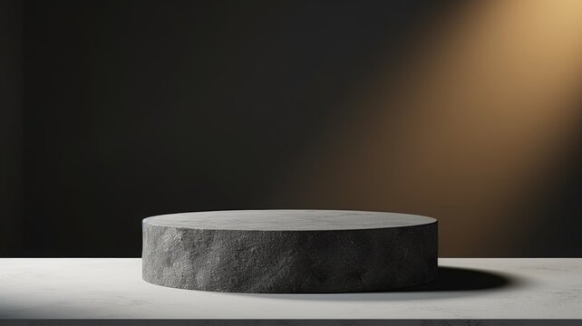 Textured Plaser Abstract Minimalistic Product Podium. The Scene for Product Presentation. 3D Room with Geometric Platform Stage Pedestal. Ai Generated Podium Mockup for a Product advertisement.
