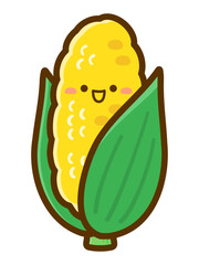 野菜のイラスト素材、かわいい顔のあるトウモロコシ