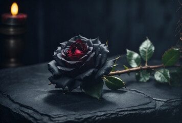 Black rose with thorny stem