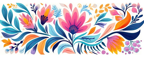 flowers and foliage colorful pattern spring summer background, Generative AI