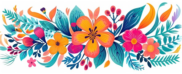 flowers and foliage colorful pattern spring summer background, Generative AI