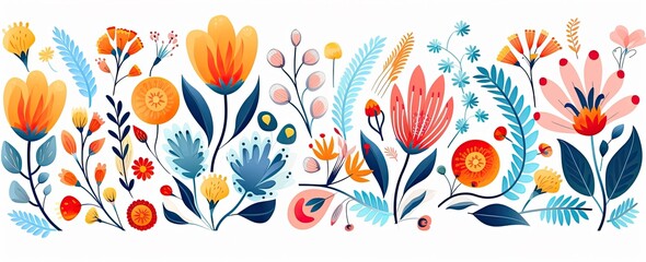 flowers and foliage colorful pattern spring summer background, Generative AI