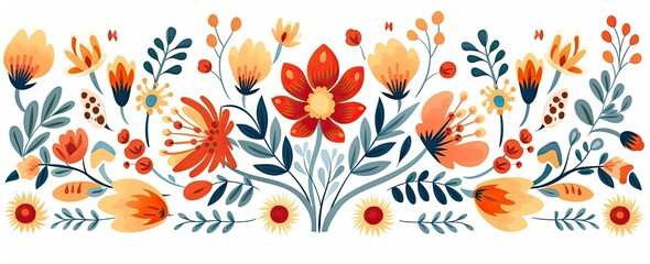 flowers and foliage colorful pattern spring summer background, Generative AI