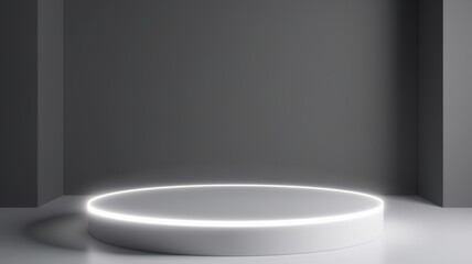 White LED Abstract Minimalistic Product Podium. The Scene for Product Presentation. 3D Room with Geometric Platform Stage Pedestal. Ai Generated Podium Mockup for a Product advertisement.