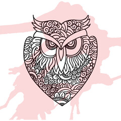 Owl vector hand draw illustrationOlw bird for symbol Ethnic retro illustration of owlOwl doodle