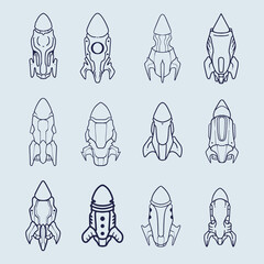Set of rocket icon line art vector
