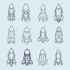 Zelfklevend Fotobehang Ruimteschip Set of rocket icon line art vector