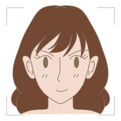 Portrait of close-up face of beautiful woman in frame looking at camera and smiling. Avatar for social media. Hand drawn flat cartoon character vector illustration.