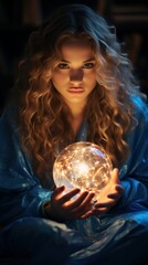 Naklejka premium woman holding magic globe