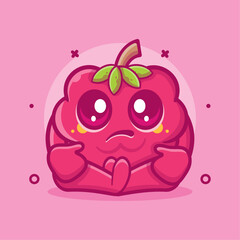 kawaii raspberry fruit character mascot with sad expression isolated cartoon in flat style design