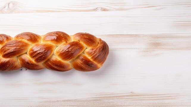 Freshly Baked Challah Bread Photorealistic Horizontal Background. Crusty Pastry, Gourmet Bakery. Ai Generated Backdrop with Copyspace. Traditional Challah Bread.