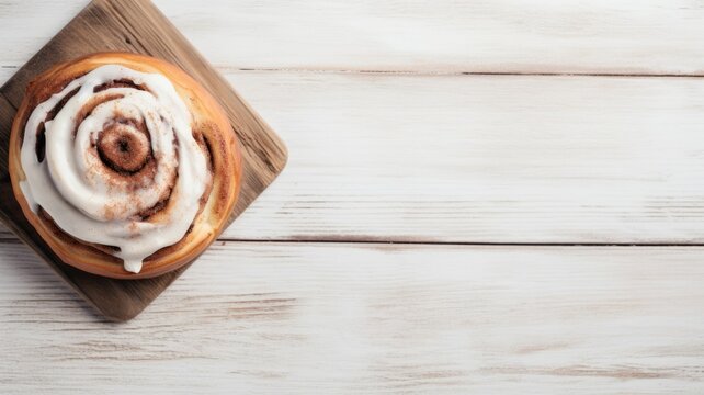 Freshly Baked Cinnamon Roll Pastry Photorealistic Horizontal Background. Crusty Pastry, Gourmet Bakery. Ai Generated Backdrop with Copyspace. Traditional Cinnamon Roll Pastry.