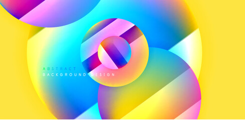 Colorful shiny and glossy circles abstract composition with light and shadow effects, geometric vector abstract background