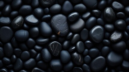 close-up glossy black wet pebbles. Macro, pebble background.